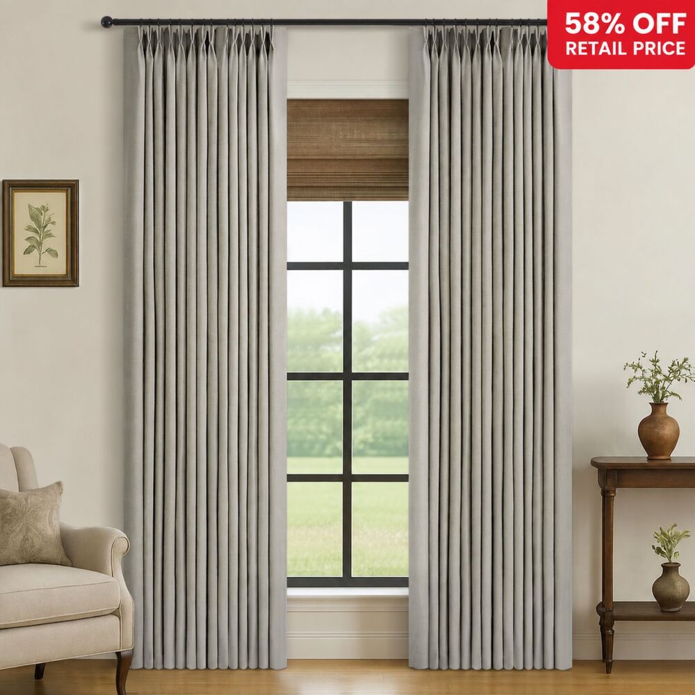 Brand New TWODRAPES Pinch Pleated Linen Curtains – Grey, 40"W × 84"L, 2 Panels
